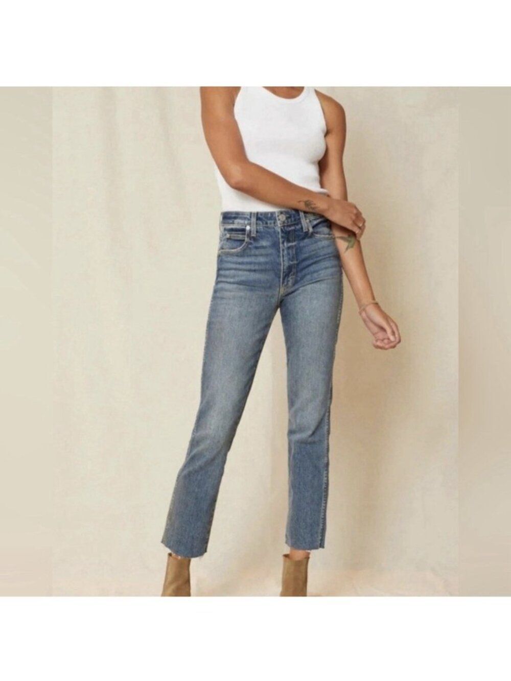 amo chloe crop kismet jeans Denim Blue High Rise Raw Hem 25 Xs